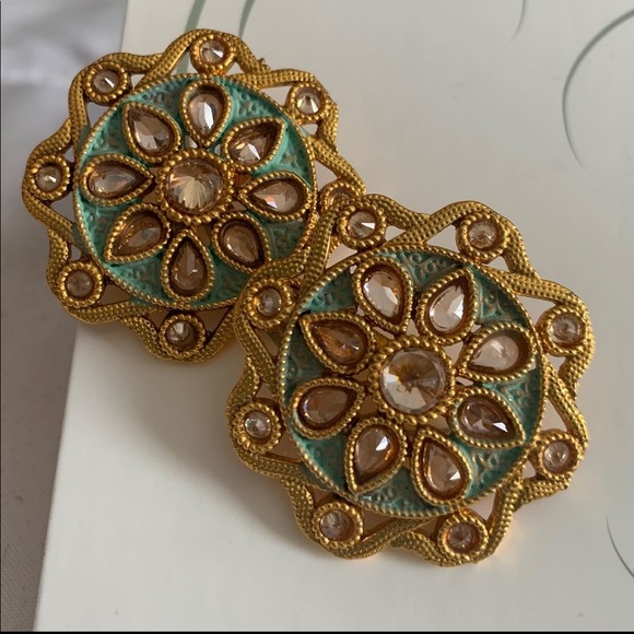 Indian Kundan Polki earrings - Picture 2 of 2